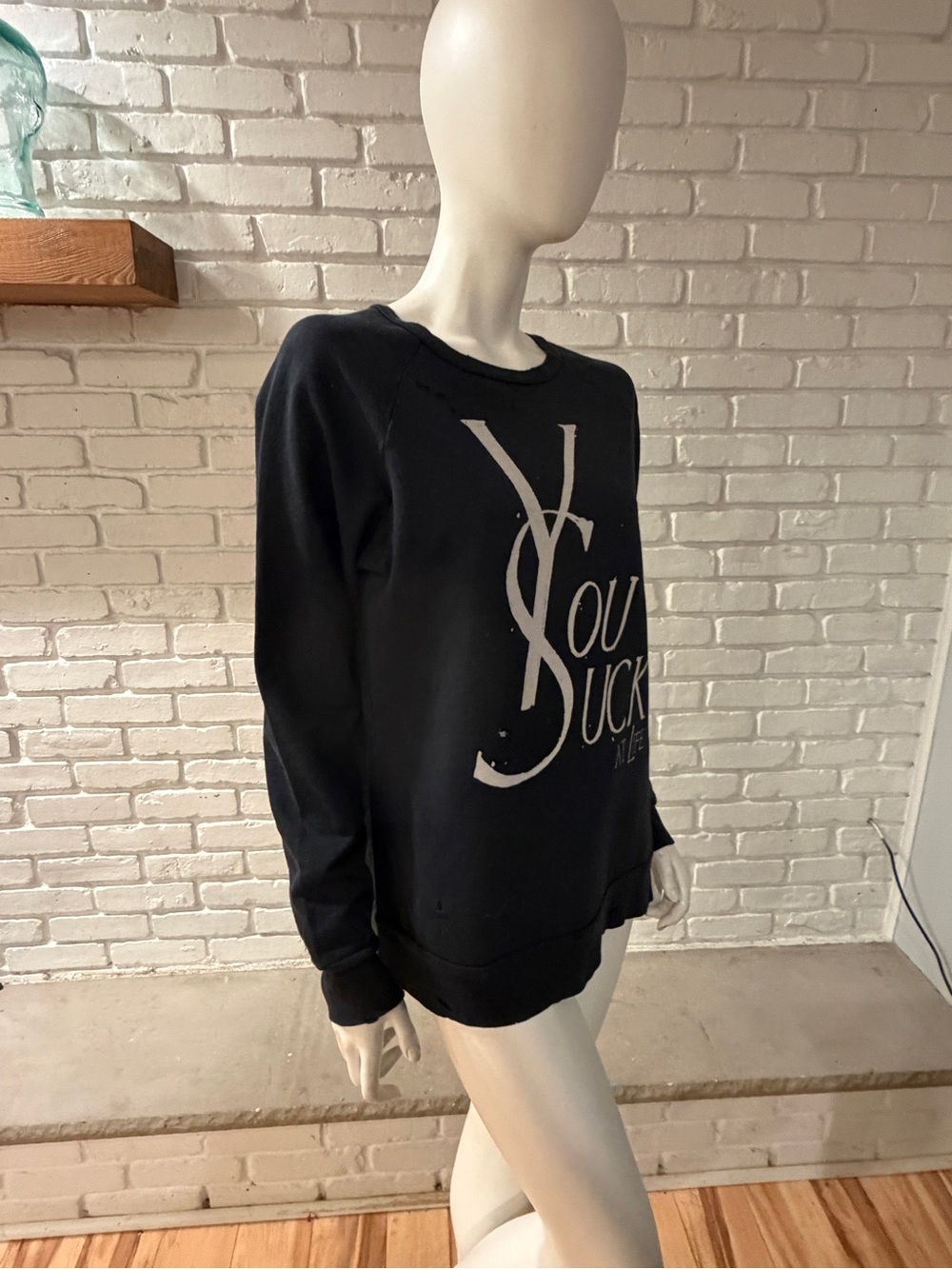 UNIF “You Suck at Life” Distressed Graphic Sweatshirt Black Size S NWOT - Picture 7 of 16